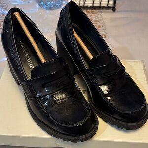 Sun + Stone Black Patent Penny Loafers for Women